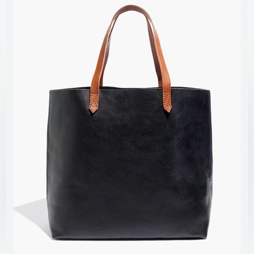 Madewell Black Leather Tote with Brown Handles